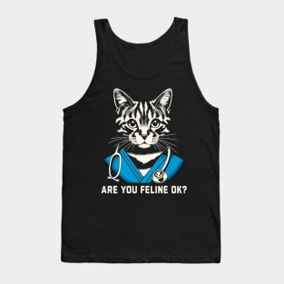 Are You Feline OK? Retro Cat Nurse Gifts Nurse Week Gifts Funny Nurse Tank Top